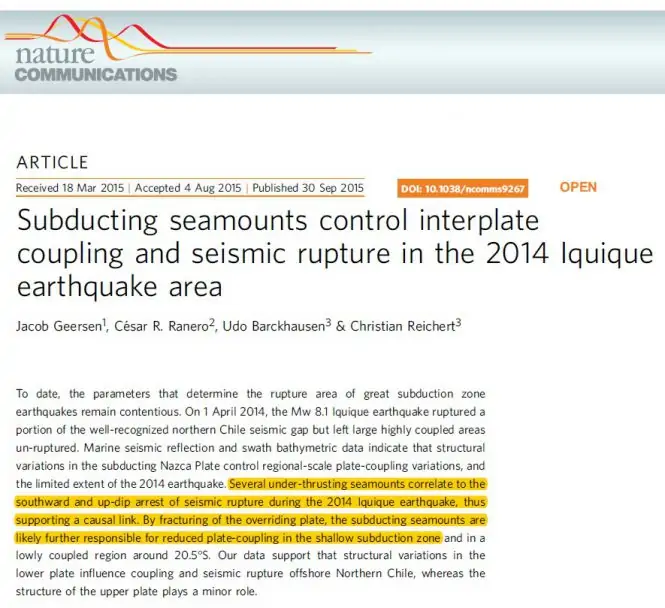 screenshot of a scientific paper highlighting how mountains prevent earthquakes