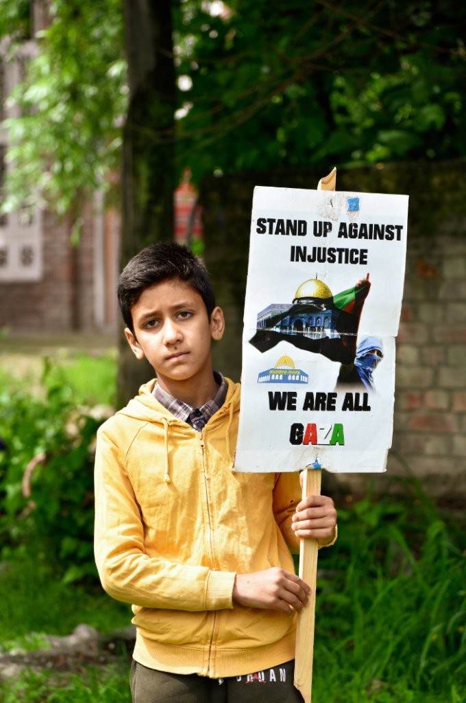 child protest banner gaza